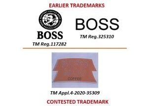 Applied-for mark  “BOSS MOC COFFEE, figure”  is being opposed